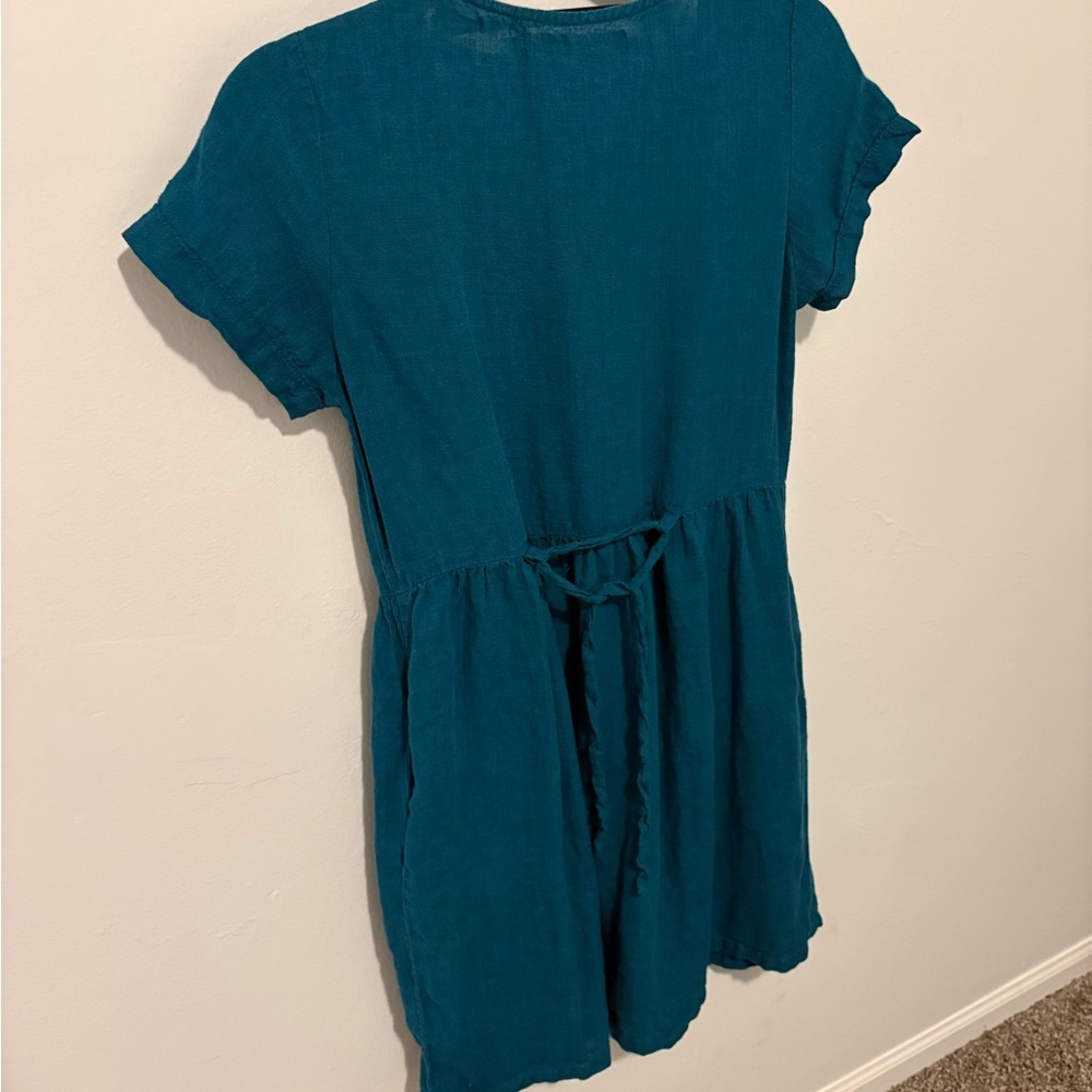 Pyne & Smith Model No. 11 Peacock Blue Linen dress- altered length - Picture 4 of 8